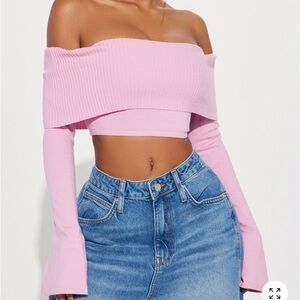 Pink Off-Shoulder Ribbed Crop Top